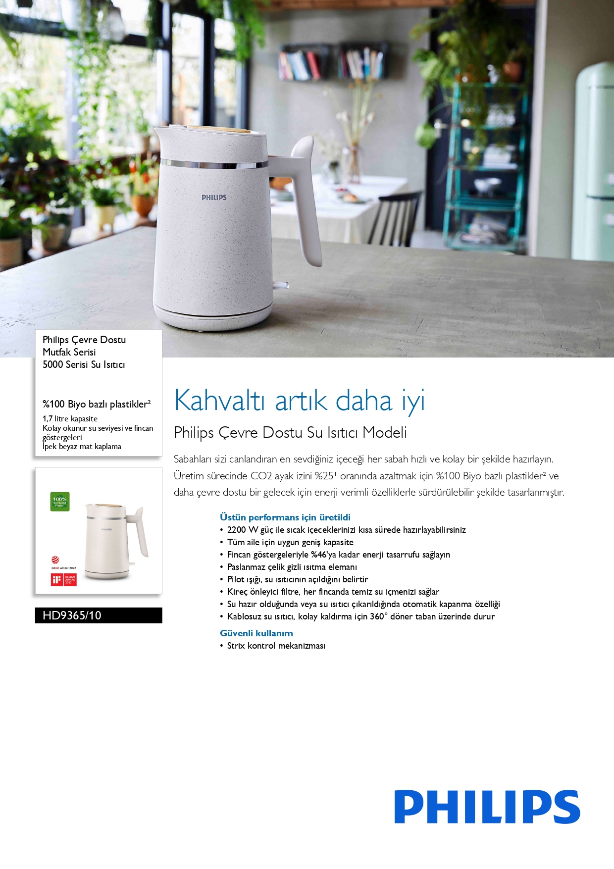 Philips HD9365/10 Eco Conscious Edition 2200 W 1.7 lt Çelik Kettle D&R
